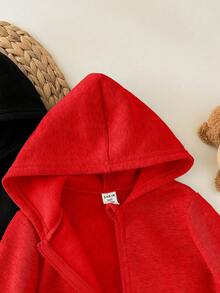 SHEIN 2pcs Baby Girl Cute Solid Color Hooded Jumpsuit, Autumn/Winter - Multicolor - View 4