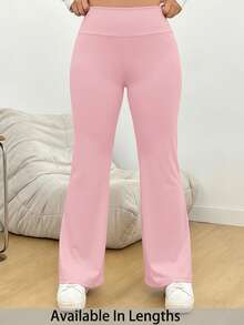 SHEIN PETITE CURVE 大码高腰休闲纯色喇叭裤 - 粉色 - 查看 1