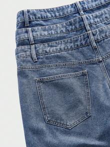 ROMWE MEN Street Life Pantalones cortos vaqueros con cinturón de 3 capas con diamantes brillantes para hombre - Azul - Ver 5