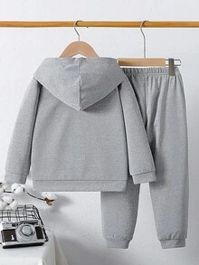 两件套男童休闲连帽衫套装，印有“Bombardino 鳄鱼”卡通动物图案，卫衣套装，适合春秋季穿着。 - 灰色 - 查看 2