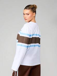 Missguided x Playboy Camiseta de cuello redondo de manga larga con rayas horizontales y diseño de bloques de color, un elemento esencial para el armario de otoño e invierno con un ajuste relajado - Blanco - Ver 2