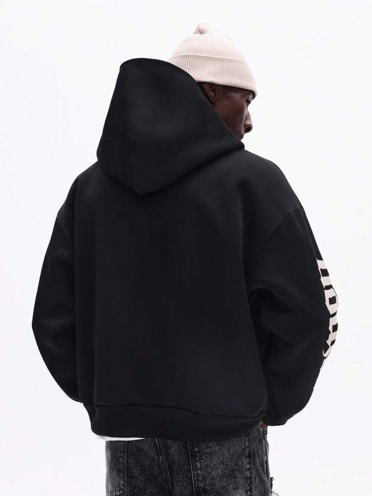 Boxy Fit Full Zip Hoodie With Sleeve Graphics