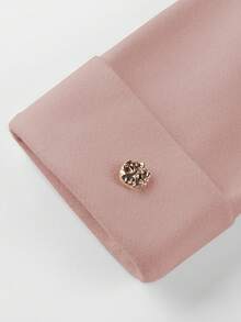 GlowEve Áo khoác nữ tay dài thiết kế nút kim loại màu trơn thanh lịch - Hồng - Xem 4