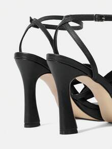 Women's High Heel Sandals With , Chunky Heel And Square Toe Vacation Shoes Summer - Black - View 3