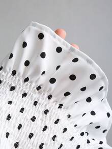 Sweetra New Autumn/Winter French Elegant Fashion Polka Dot Shoulder Bow Tie Waist Slimming Casual Commute Versatile Bell Sleeve Women Blouse - White - View 6