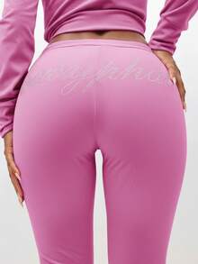 BABYPHAT Low Rise Velour Sweatpants With Rhinestone Embellishments For Women Comfortable Lounge Pants With Drawstring Waist And Flare Leg - Pink - View 7