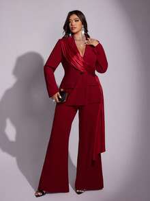 Viva Relle Plus Size Long Sleeve French Elegant Fashion Fitted Suit Set, Suitable For Christmas Red Party - Burgundy - View 4