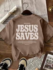 Glissea Women's Slogan Print Short Sleeve Casual Round Neck T-Shirt - Brown - View 3