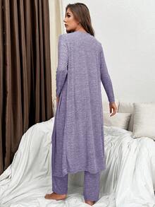 SHEIN 女士长袖上衣和裤子家居服套装，冬季服装 - 紫色 - 查看 2