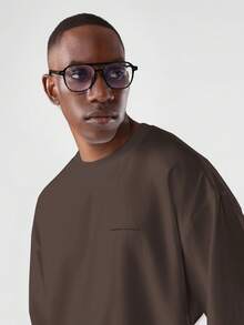 Áo thun cổ tròn tay lửng dáng rộng SUMWON, kiểu dáng thoải mái, thường ngày, màu trơn. - Màu nâu Sô-cô-la - Xem 3