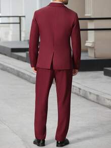 Manfinity Bizformal 商务休闲修身精致酒红色男士西装套装 - 酒紅色 - 查看 2