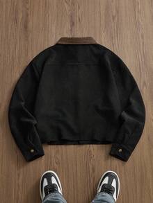 SWAVVY Men's Contrast Color Lapel Long Sleeve Single-Breasted Casual Shacket