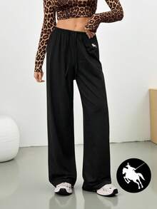 SHEIN Tall Soft White Knitted Home Baggy Pants, Loose Pants Comfy Pants Black Pants, Tall Women - Black - View 3