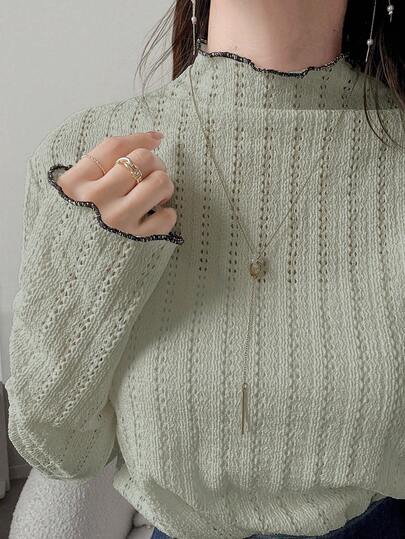 FRIFUL Women's Casual Textured Lettuce Hem Long Sleeve T-Shirt, Autumn