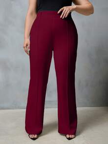 EURMUSE Plus High Waist Flare Leg Suit Pants - Burgundy - View 1