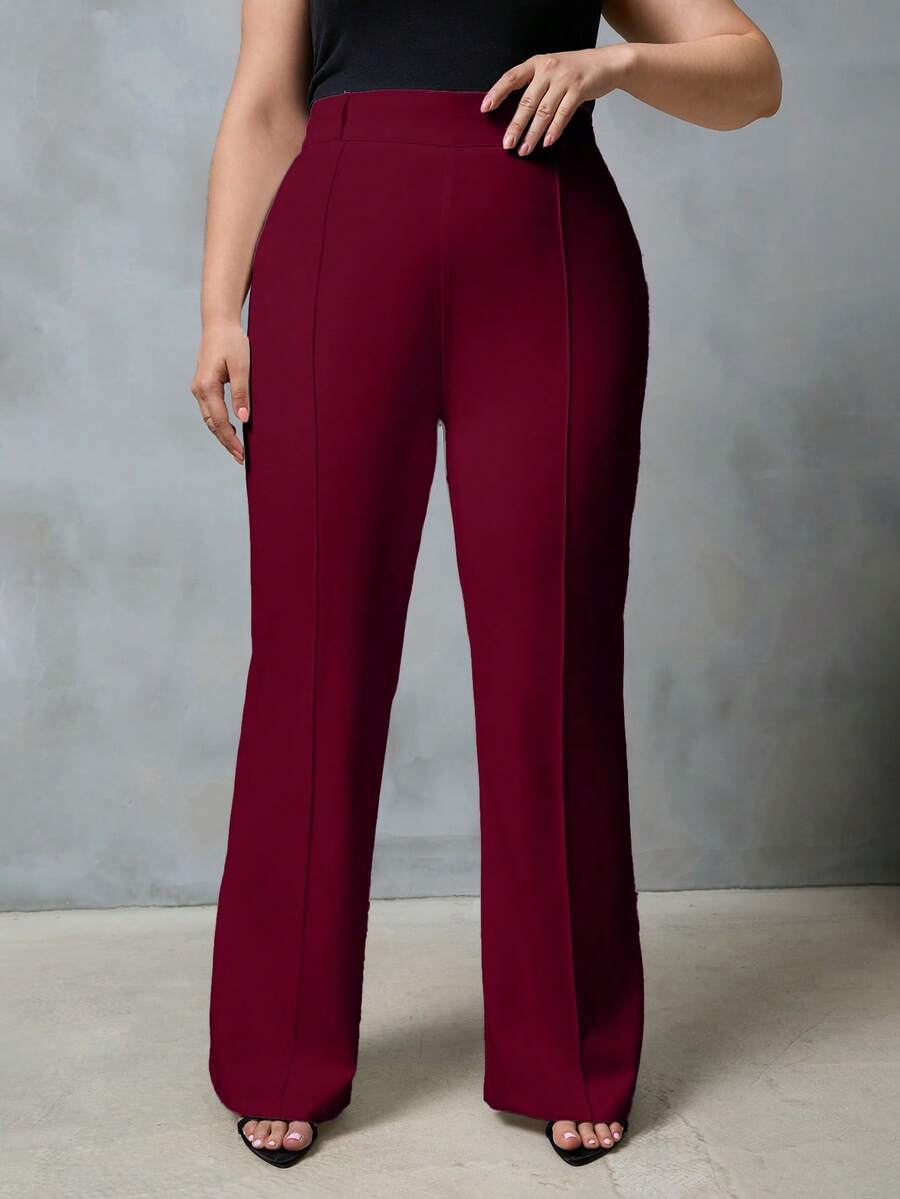 EURMUSE Plus High Waist Flare Leg Suit Pants - Burgundy - View 1
