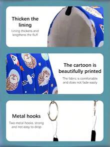 1件卡通印花毛绒全覆盖三角吊床睡袋，适用于鹦鹉、仓鼠、小型宠物鸟类，秋冬季适用 - 藍色刺蝟 - 查看 7