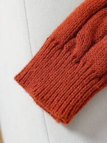 Sparklyn 少女毛衣连衣裙，时尚优雅可爱蝴蝶结泡泡袖套头短裙 - 鏽棕色 - 查看 3