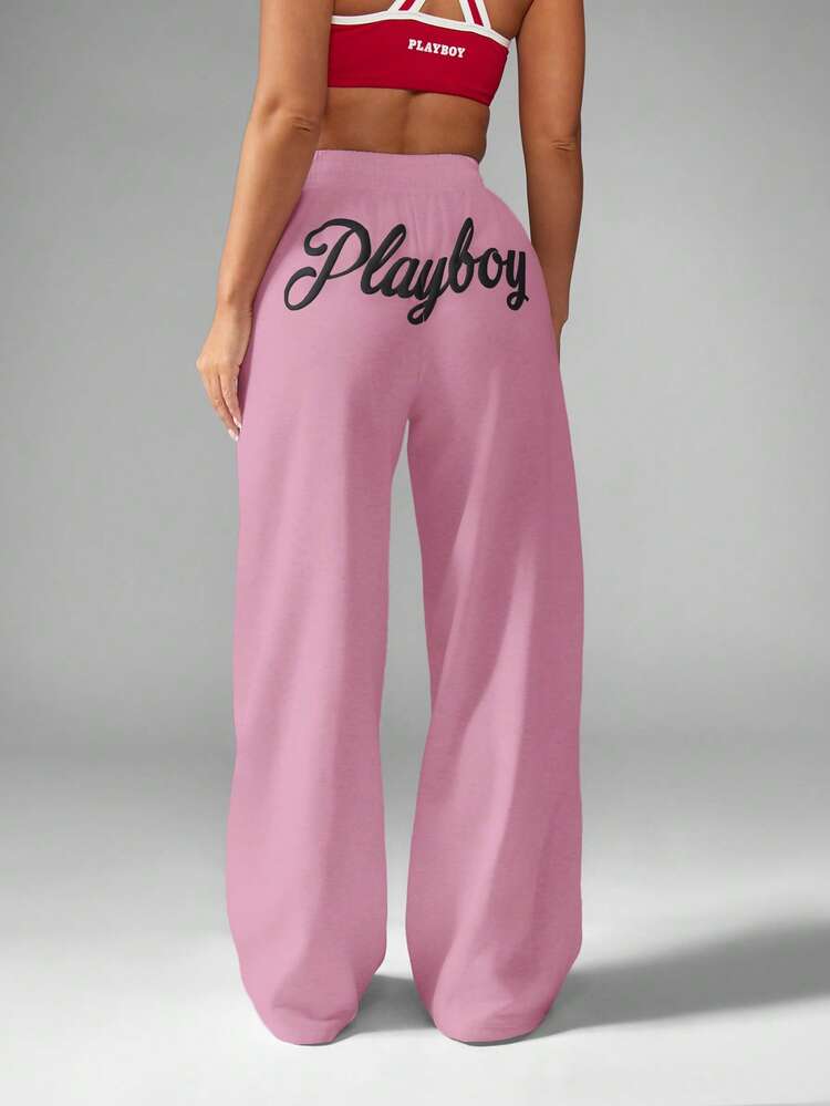 Missguided x Playboy Straight Leg Joggers With Bunny Logo Print Casual Wide Leg Sweatpants For Everyday Comfort And Style