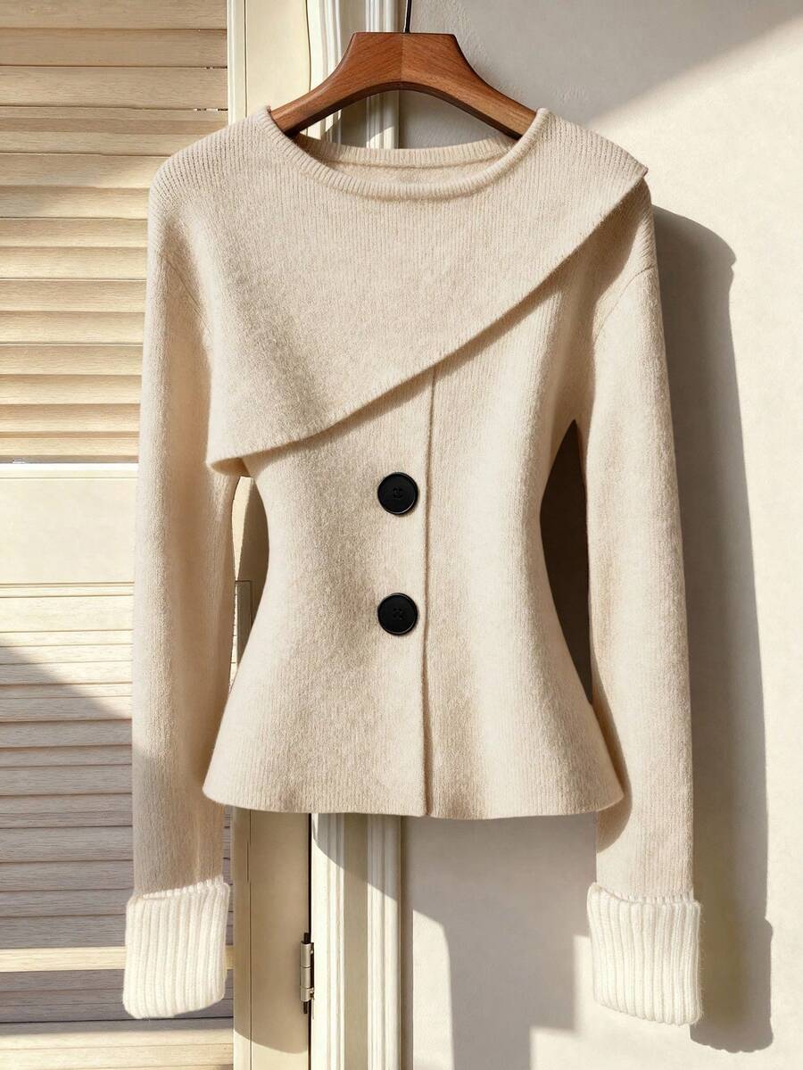 GlowEve Áo len dệt kim đa năng thời trang phối màu mới sang trọng - Màu be - Xem 1