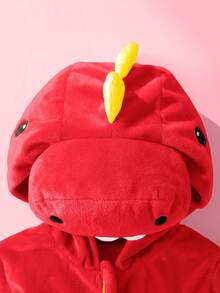 SHEIN 新生儿可爱趣味水晶毛绒3D恐龙造型连体衣，长袖长裤