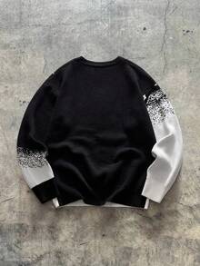 AXEPEAK Men's Casual Swirl Pattern Crew Neck Long Sleeve Sweater, Autumn/Winter - Black - View 2