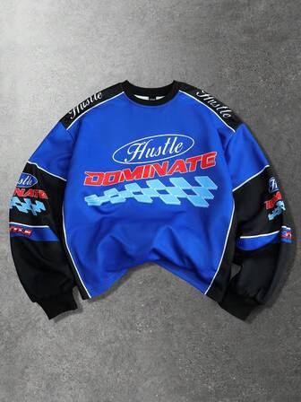 Street Life Sudadera deportiva casual de hombre con gráfico de letras de color contrastante, otoño