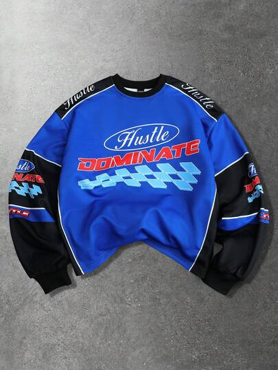 Street Life Men's Casual Contrast Color Letter Graphic Sporty Sweatshirt, Autumn