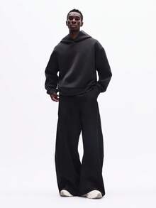 SUMWON 男士宽松版型套头连帽卫衣，带中央口袋，冬季休闲街头风必备长袖舒适上衣，纯色 - 灰色 - 查看 7