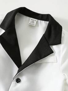 Baby Boy Gentleman Outfit Set, White Shirt,White And Black Blazer, Elastic Waist Pants Set, Suitable For Birthday Party, Evening Party, Performance, Wedding, Baby Shower, 1st Birthday Celebration Gentleman Suit Long Sleeve Jacket Formal Suit With Bowknot  New Years - Black and White - View 5