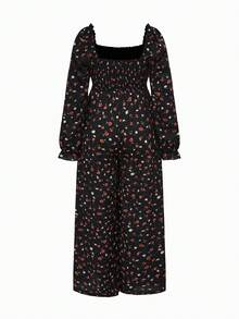 Modmama Umstandsmode Jumpsuit mit Blume Muster und quadratischem Ausschnitt, Langarm