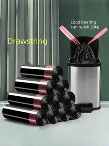 2 Rolls/6 Rolls Drawstring Garbage Bag Thickened Household Kitchen Large Black Plastic Bag Portable Garbage Bag Is Extra Thick, Suitable For Living Room, Bedroom, Bathroom, Kitchen, Bathroom, Hotel - Multicolor - View 1