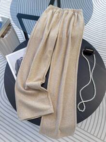 Franclia Women's Solid Color Long Sleeve Zip-Up Hoodie And Sweatpants 2 Pieces Set - Khaki - View 7