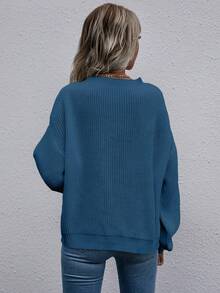 SHEIN LUNE Suéter de manga larga minimalista de unicolor y casual para mujer - Azul - Ver 2