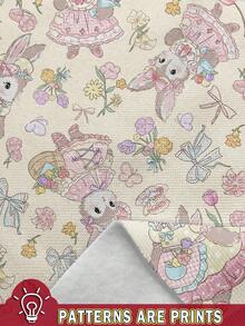 SHEIN طقم بنطلون وبلوزة هودي مطبوع برسومات أرنب وزهور ريفية، وأربطة تصميم زهرة التوليب، طقم كاجوال مريح للبنات، بتصميم كرتوني مطبوع برسم أرنب فضفاض مع كتف منسدل وهودي، مناسب للنزهات والتنزه والأنشطة اليومية والأسلوب البوهيمي - متعدد الألوان - مشاهدة 4