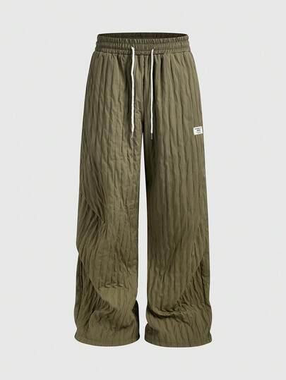 Street Life Men's Solid Color Elastic Waist Drawstring Straight Loose Casual Pants