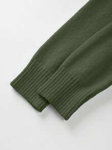 SHEIN Franclia 新款秋季V领收腰针织A字连衣裙，优雅迷人 - 軍綠色 - 查看 6