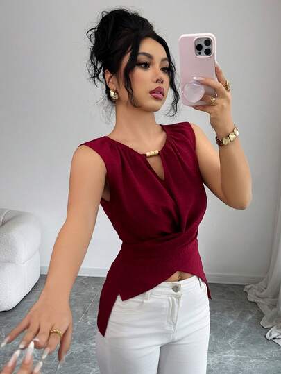 SHEIN Elenzya Camiseta de tirantes cruzados de unicolor elegante para mujer, de verano