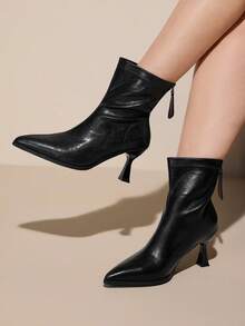 CUCCOO CURVES Women's Fashion Pointed Toe Wide Fit High Heel Boots - Black - View 1