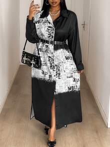 Maweii Đầm cardigan dài rộng rãi, thoải mái, in họa tiết báo chí, gợi cảm dành cho nữ cỡ lớn, đầm thường ngày, trang phục đi nghỉ mát, đầm đi nghỉ mát. - Đen và trắng - Xem 6