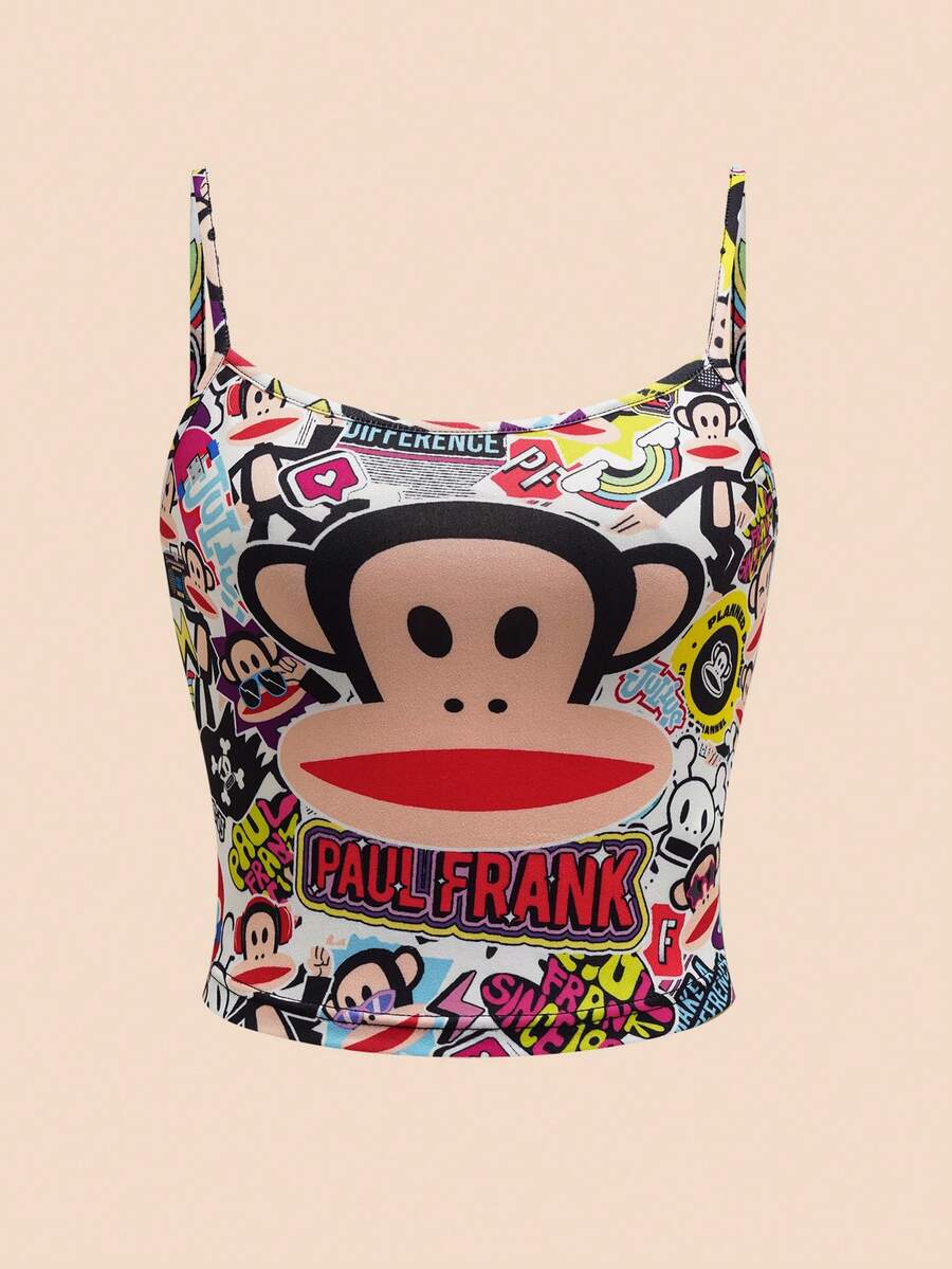Paul Frank X SHEIN Women's Letter & Cartoon Pattern Fitted Cami Top - Multicolor - View 1