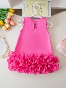 Elladie kids Baby Girls' Elegant Sleeveless Bow Decor Ruffle Mesh Hem Dress, Spring/Summer - Pink - View 2