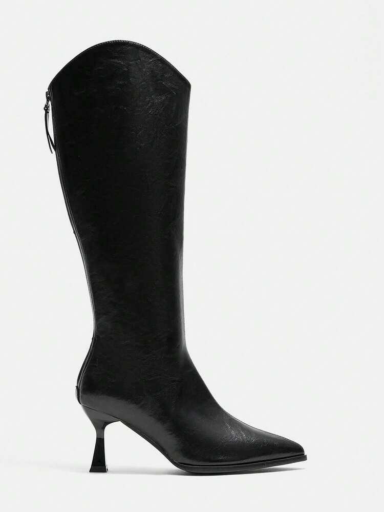 CUCCOO CURVES Women's Black Pointed Toe Back Zipper Design Wide Fit Ankle Boots For Christmas