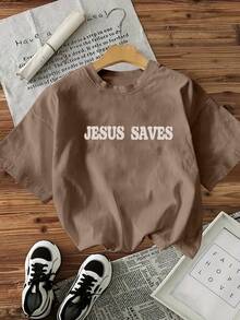 Glissea Women's Slogan Print Short Sleeve Casual Round Neck T-Shirt - Brown - View 2