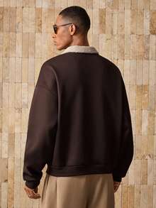 Manfinity Unisex 男士针织休闲宽松保暖长袖运动衫，秋冬 - 棕色 - 查看 3