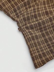 Sweetra Chemise à manches longues pour femmes grandes tailles, nouvelle mode casual/travail, à carreaux café, avec ceinture et froncée devant. Convient pour le printemps/automne