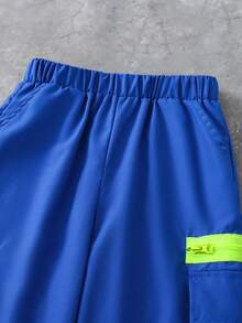 SHEIN Fantacosmos Tween Boy Contrast Color Cargo Style Jogger Pants - Royal Blue - View 6