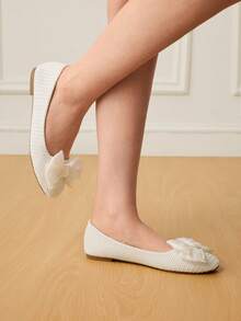 CUCCOO HITCHD Bow Decor Casual & Commuting Minimalist Elegant Women Flats Valentine's Day - White - View 7