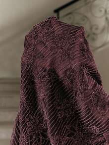 Anewsta High Quality Fashion Women's Embroidered Pleated Textured Mock Neck Long Sleeve Top - Purple - View 8