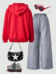 SHEIN ChillGRL Set de 2 piezas: Sudadera con capucha y pantalones estampados para adolescentes - Multicolor - Ver 2